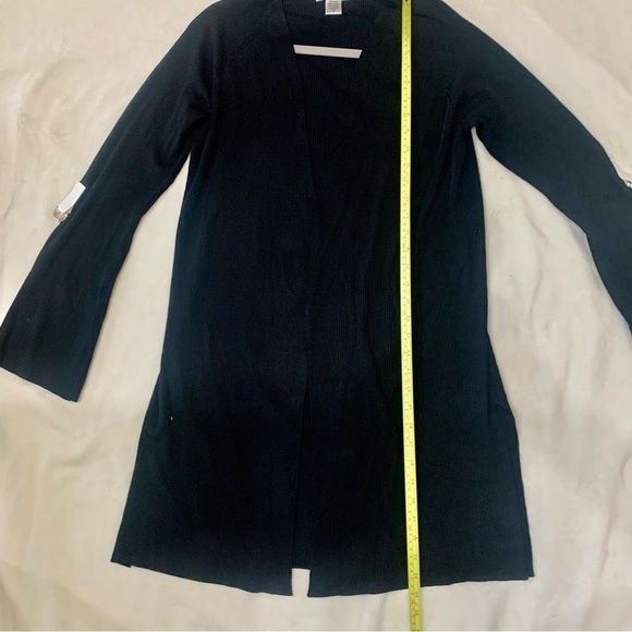 Sale! NEW Cardigan M Newport News Black Long Ribbed w/ White Embellishments NWOT - Picture 13 of 16